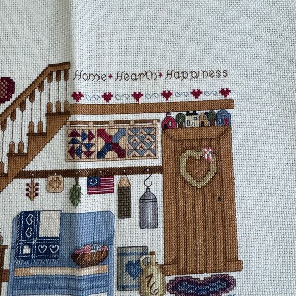 Vintage HOME HEART HAPPINESS Living Room Scene COMPLETED Cross‎ stitch - Picture 3 of 7